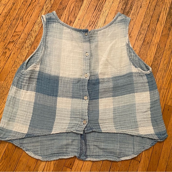 Cloth & Stone Anthropologie blue plaid/checkered button back sleeveless tank top - Picture 2 of 2